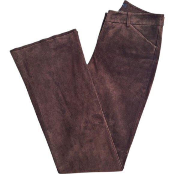 Moda International chocolate brown suede leather flares bell-bottom pants size 4 - Picture 3 of 4